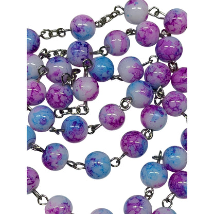 Saint Catherine of Bologna Patron of Artists Handcrafted Periwinkle Lavender Crystal Beaded Rosary with Silver Plated Findings and Crucifix a Cabochon Bezel Center with Color Image Includes a prayer card IN ENGLISH