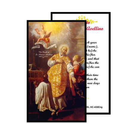 Saint Andrew Avellino the Patron Saint of Blood Pressure and Stroke Handcrafted rosary jet black quartz capped beads gold plated findings, crucifix, medal centerpiece with color image and a prayer card IN ENGLISH