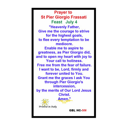St Pier Giorgio Frassati Patron Saint of Students Young Catholics Mountaineers Medal and prayer card Canonized on Sept 6 2025