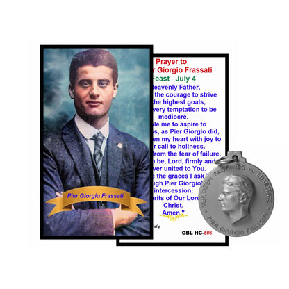 St Pier Giorgio Frassati Patron Saint of Students Young Catholics Mountaineers Medal and prayer card Canonized on Sept 6 2025