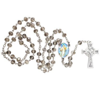 Gifts by Lulee, LLC Our Lady of La Vang Đức Mẹ La Vang Handcrafted Smoke Quartz Crystal Rosary with Silver‑Plated Crucifix and Color Image Centerpiece – Cross Pater Nosters and Prayer Card Included