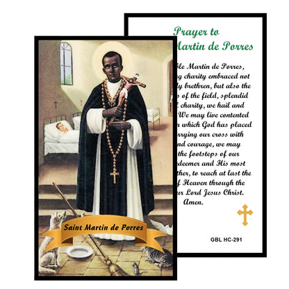 Saint Martin de Porres Patron of Mixed Races Handcrafted rosary jet black quartz capped beads gold plated findings, crucifix, medal centerpiece with color image and a prayer card
