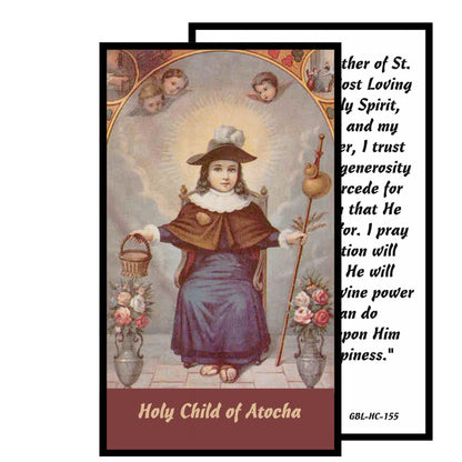 Holy Infant of Atocha Patron of Prisioners Handcrafted rosary jet black quartz capped beads gold plated findings, crucifix, medal centerpiece with color image and a prayer card IN ENGLISH