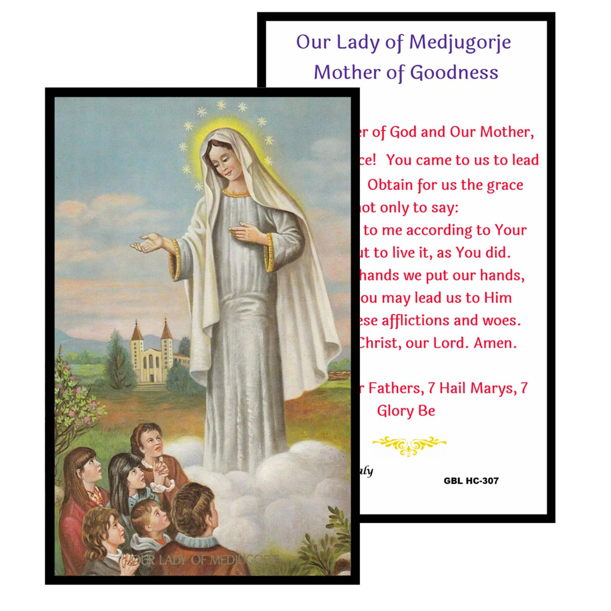 Our Lady of Medjugorje Mother of Goodness Love and Mercy Handcrafted Smoke Quartz Crystal Rosary with Silver‑Plated Crucifix and Color Image Centerpiece Cross Pater Nosters and Prayer Card Included