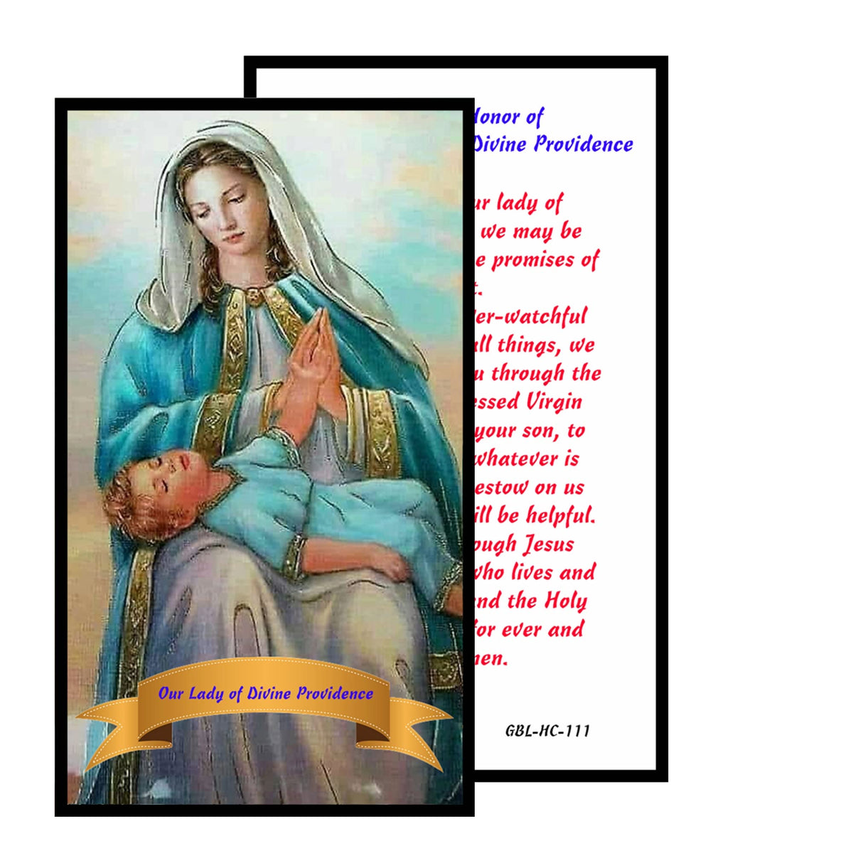 Our Lady of Divine Providence Patron of Puerto Rico Handcrafted rosary jet black quartz capped beads gold plated findings, crucifix, medal centerpiece with color image and a prayer card