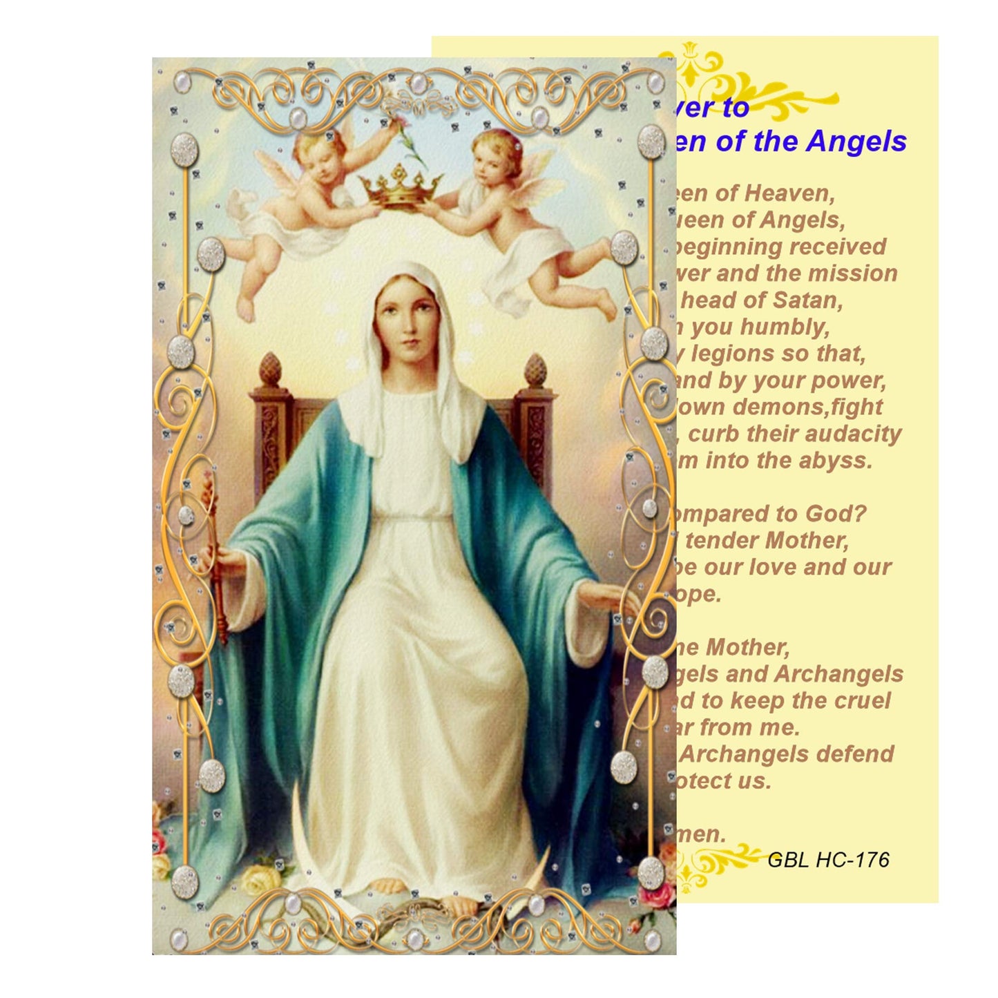 Our Lady Queen of the Angels Handcrafted Smoke Quartz Crystal Rosary with Silver‑Plated Crucifix and Color Image Centerpiece – Cross Pater Nosters and Prayer Card Included