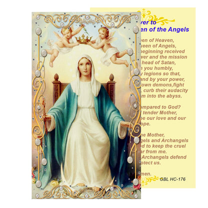 Our Lady Queen of the Angels Handcrafted Smoke Quartz Crystal Rosary with Silver‑Plated Crucifix and Color Image Centerpiece – Cross Pater Nosters and Prayer Card Included