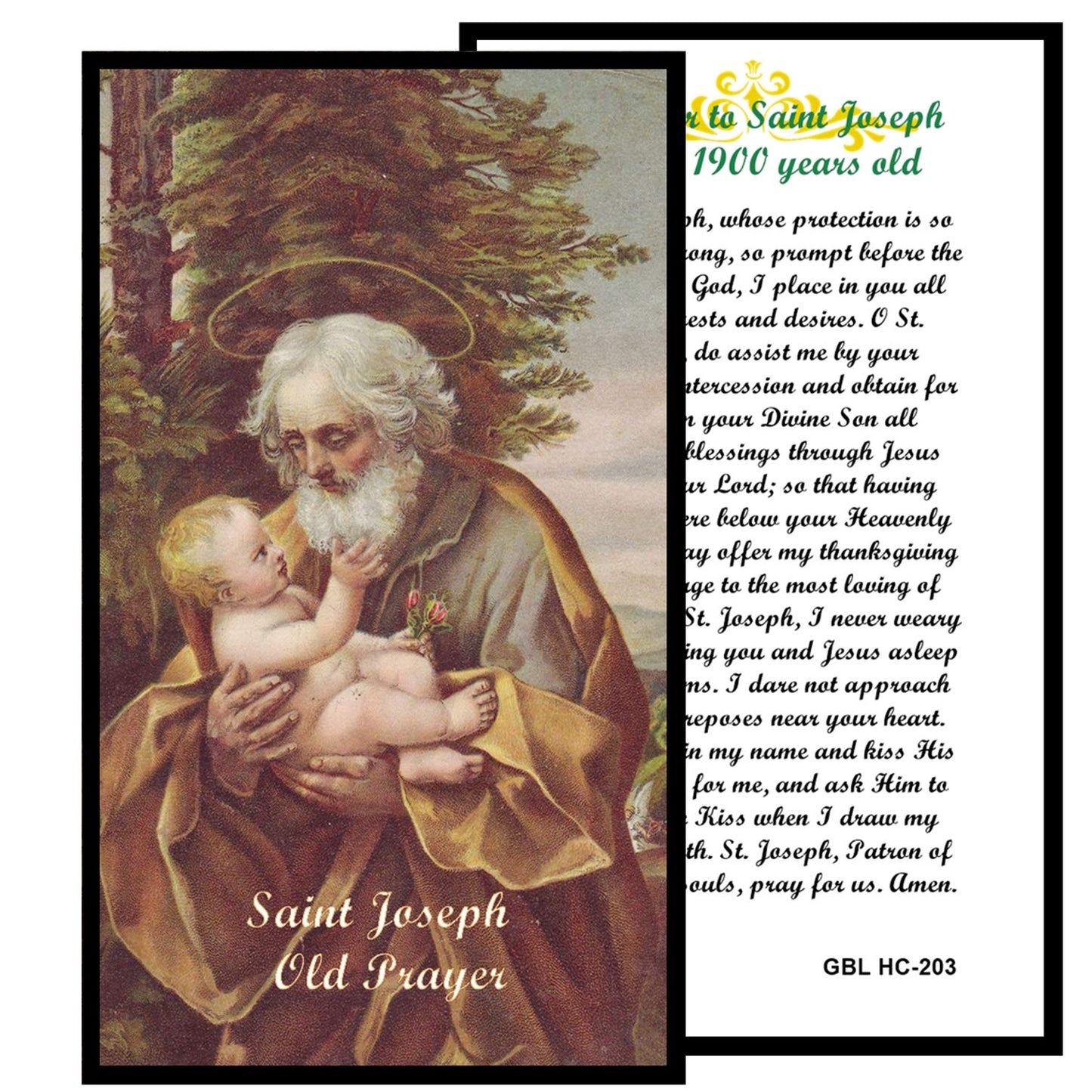 Saint Joseph Father of Jesus Patron of Fathers and Family Handcrafted rosary jet black quartz capped beads gold plated findings, crucifix, medal centerpiece with color image and a prayer card