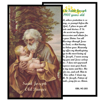 Saint Joseph Father of Jesus Patron of Fathers and Family Handcrafted rosary jet black quartz capped beads gold plated findings, crucifix, medal centerpiece with color image and a prayer card