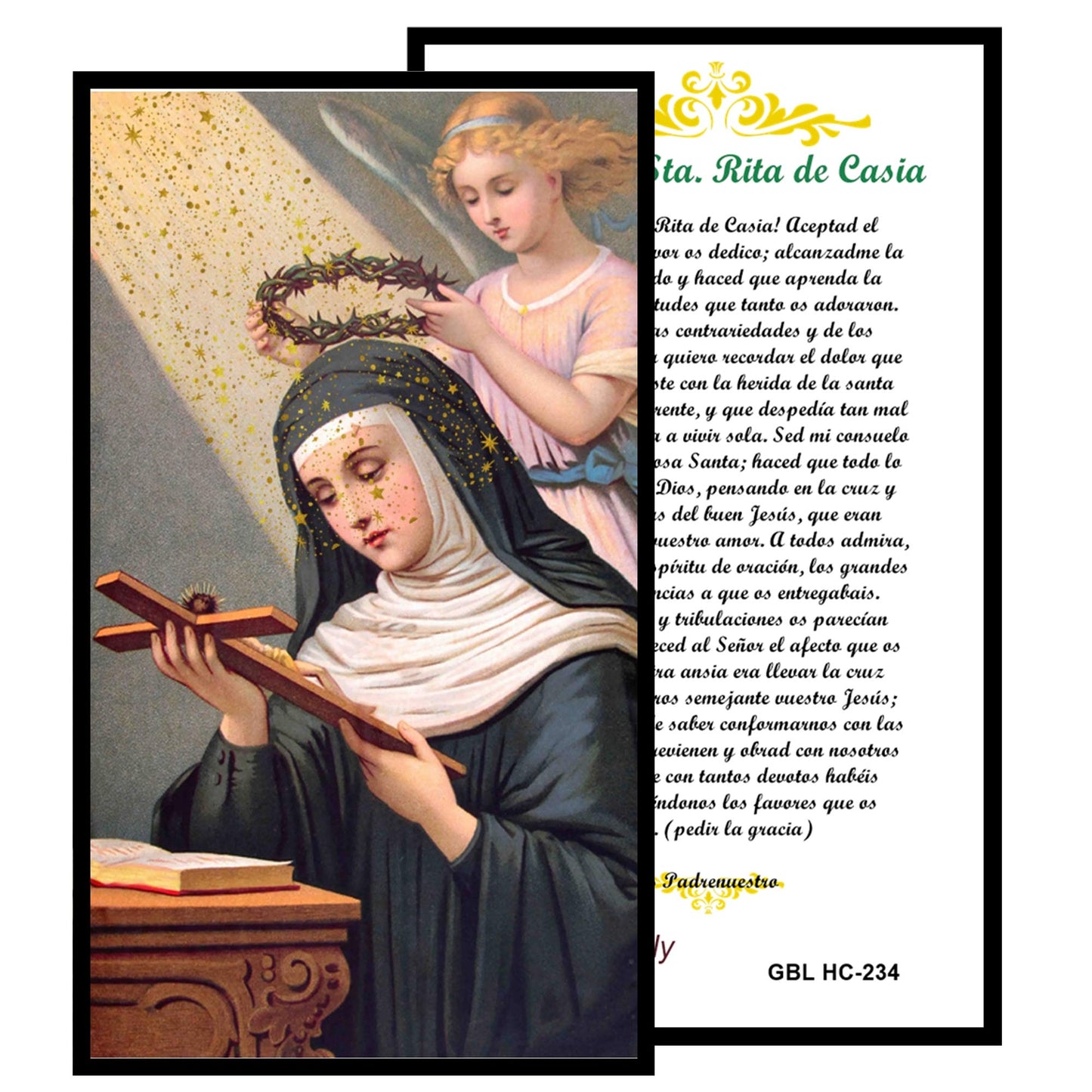 Saint Rita Patron of Abused Women and Difficult Marriages Handcrafted Smoke Quartz Crystal Rosary with Silver‑Plated Crucifix and Color Image Centerpiece Cross Pater Nosters and Prayer Card Included