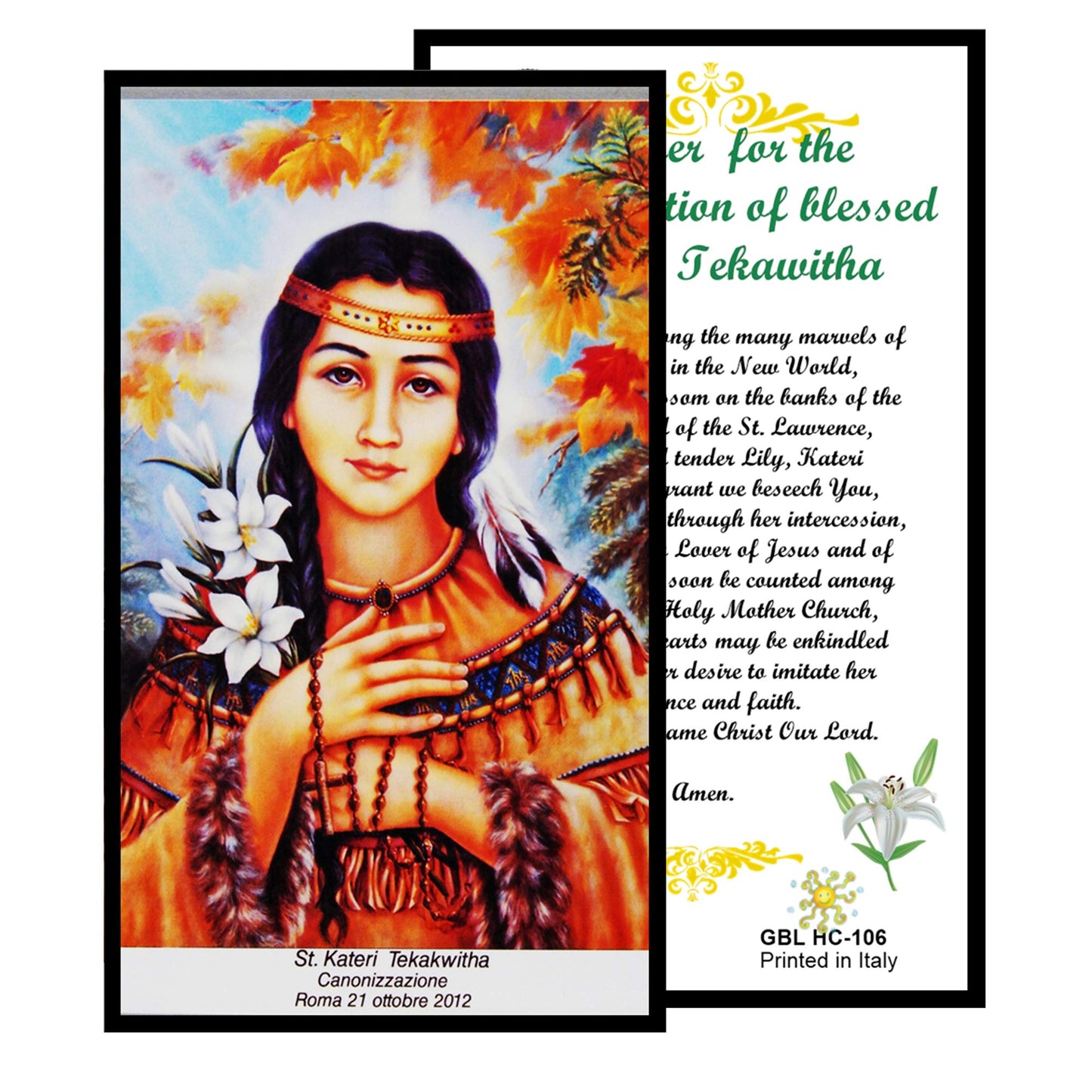 Saint Kateri Tekakwitha Lily of The Mohawks Handcrafted Smoke Quartz Crystal Rosary with Silver‑Plated Crucifix and Color Image Centerpiece – Cross Pater Nosters and Prayer Card Included