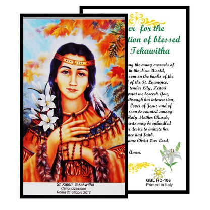 Saint Kateri Tekakwitha Lily of The Mohawks Handcrafted Smoke Quartz Crystal Rosary with Silver‑Plated Crucifix and Color Image Centerpiece – Cross Pater Nosters and Prayer Card Included