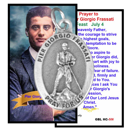 St Pier Giorgio Frassati Patron Saint of Students Young Catholics Mountaineers Medal and prayer card Canonized on Sept 6 2025