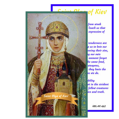 Olga of Kiev Patron of Ukraine Widows and Converts Handcrafted rosary jet black quartz capped beads gold plated findings, crucifix, medal centerpiece with color image and a prayer card