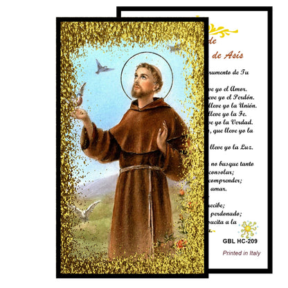 Saint Francis of Assisi Patron of Animals Merchants and Ecology Handcrafted rosary jet black quartz capped beads gold plated findings, crucifix, medal centerpiece with color image and a prayer card