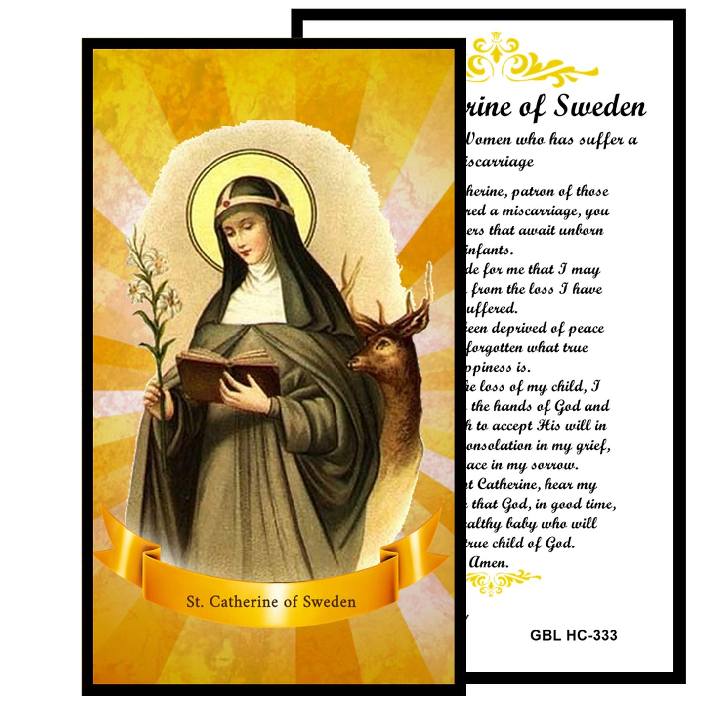 Saint Catherine of Sweden Patron of Mothers and Families Handcrafted Smoke Quartz Crystal Rosary with Silver‑Plated Crucifix and Color Image Centerpiece – Cross Pater Nosters and Prayer Card Included