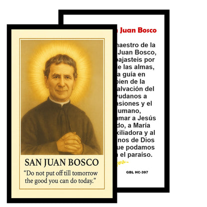 San Juan Bosco Don Bosco Patron de los Estudiantes Handcrafted Smoke Quartz Crystal Rosary with Silver‑Plated Crucifix and Color Image Centerpiece – Cross Pater Nosters and TARJETA EN ESPANOL