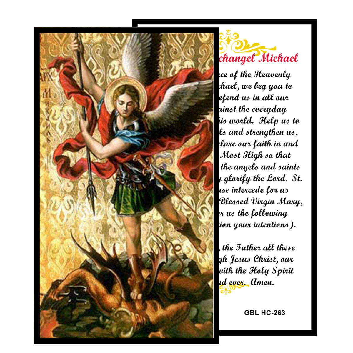 Saint Michael Archangel He Who is like God Handcrafted rosary jet black quartz capped beads gold plated findings, crucifix, medal centerpiece with color image and a prayer card