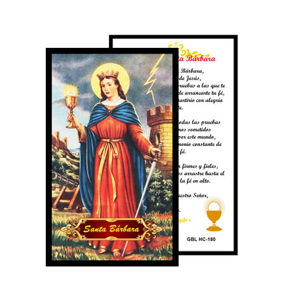 Santa Barbara Bendita Patrona de los Bomberos Marineros y Mineros Rosario artesanal de cristal de cuarzo ahumado con crucifijo bañado en plata y centro con imagen a color – crucifijos por Padre Nuestros y postal de rezo EN ESPANOL