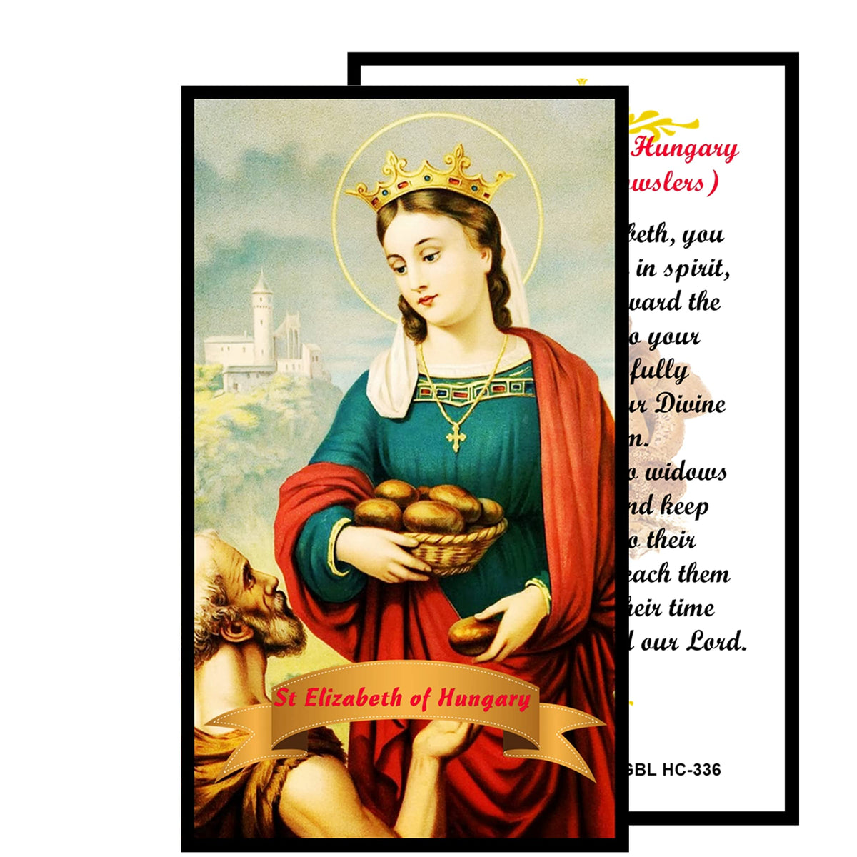 Saint Elizabeth of Hungary Patron of the Sick and Poor Handcrafted rosary jet black quartz capped beads gold plated findings, crucifix, medal centerpiece with color image and a prayer card