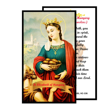 Saint Elizabeth of Hungary Patron of the Sick and Poor Handcrafted rosary jet black quartz capped beads gold plated findings, crucifix, medal centerpiece with color image and a prayer card