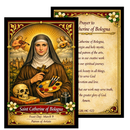 Saint Catherine of Bologna Patron of Artists Handcrafted Scarlett Red Crystal Rosary with All Capped Beads Gold Plated Findings a Cabochon Bezel Center with Color Image and Gold Includes a Prayer Card IN ENGLISH