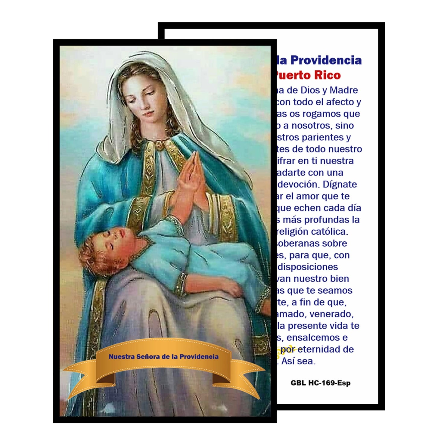 Nuestra Senora de la Divina Providencia Patrona de Puerto Rico Rosario artesanal de cristal de cuarzo ahumado con crucifijo bañado en plata y centro con imagen a color – crucifijos por Padre Nuestros y postal de rezo EN ESPANOL