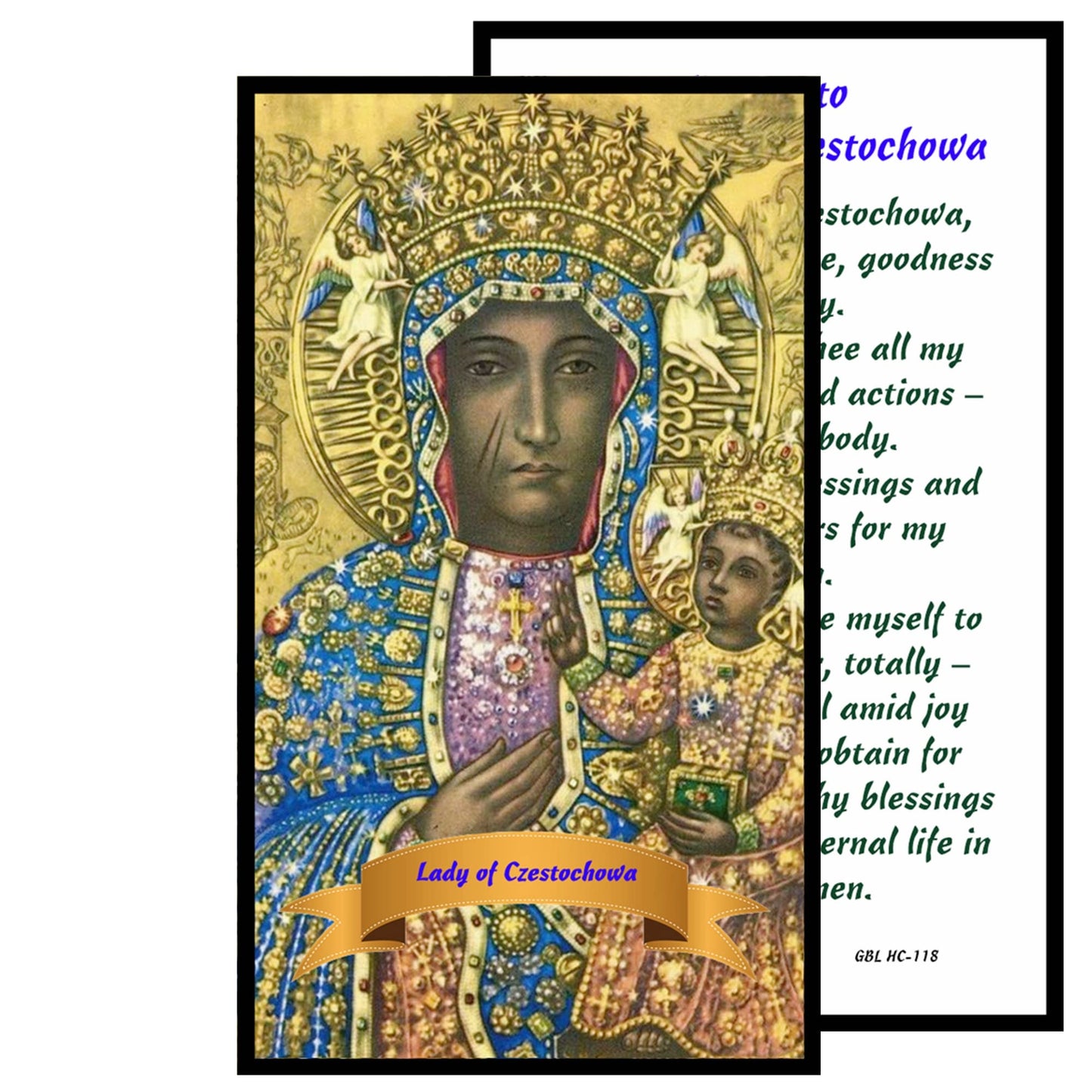 Our Lady of Czestochowa Patron of Poland Handcrafted Smoke Quartz Crystal Rosary with Silver‑Plated Crucifix and Color Image Centerpiece – Cross Pater Nosters and Prayer Card Included