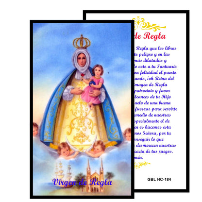 Virgen de Regla Rosario artesanal de cristal de cuarzo ahumado con crucifijo bañado en plata y centro con imagen a color – crucifijos por Padre Nuestros y postal de rezo EN ESPANOL