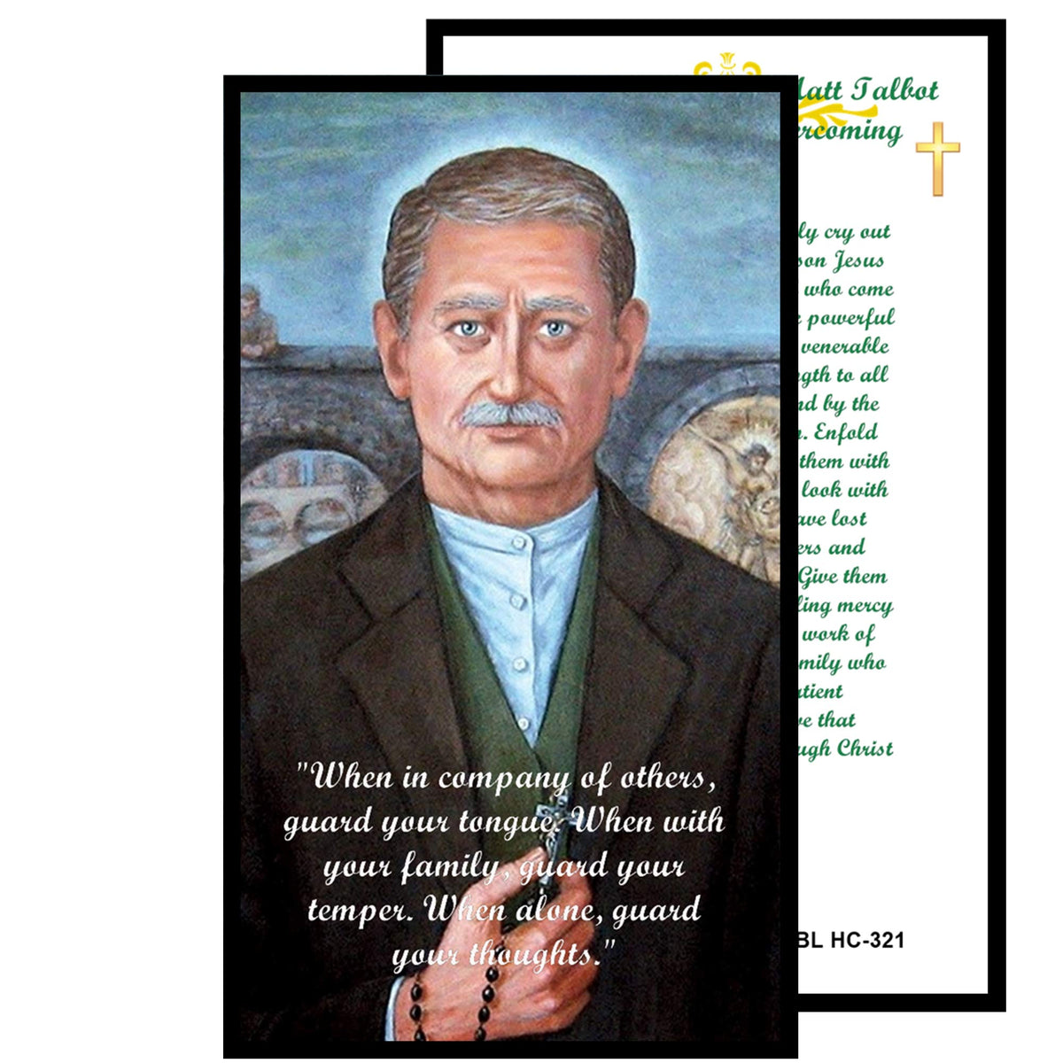 Venerable Matt Talbot Patron of Those Battling Alcoholism Handcrafted rosary jet black quartz capped beads gold plated findings, crucifix, medal centerpiece with color image and a prayer card