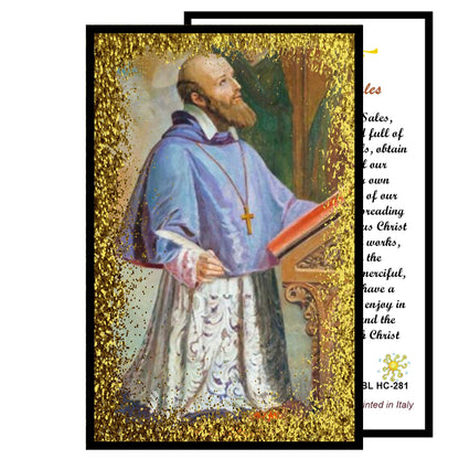 Saint Francis of Sales Patron of the Deaf Handcrafted Mandarin Crystal Beaded Rosary with Silver Plated Findings a Cabochon Bezel Center with Color Image and Silver Capped Pater Noster Beads Includes a Prayer Card IN ENGLISH