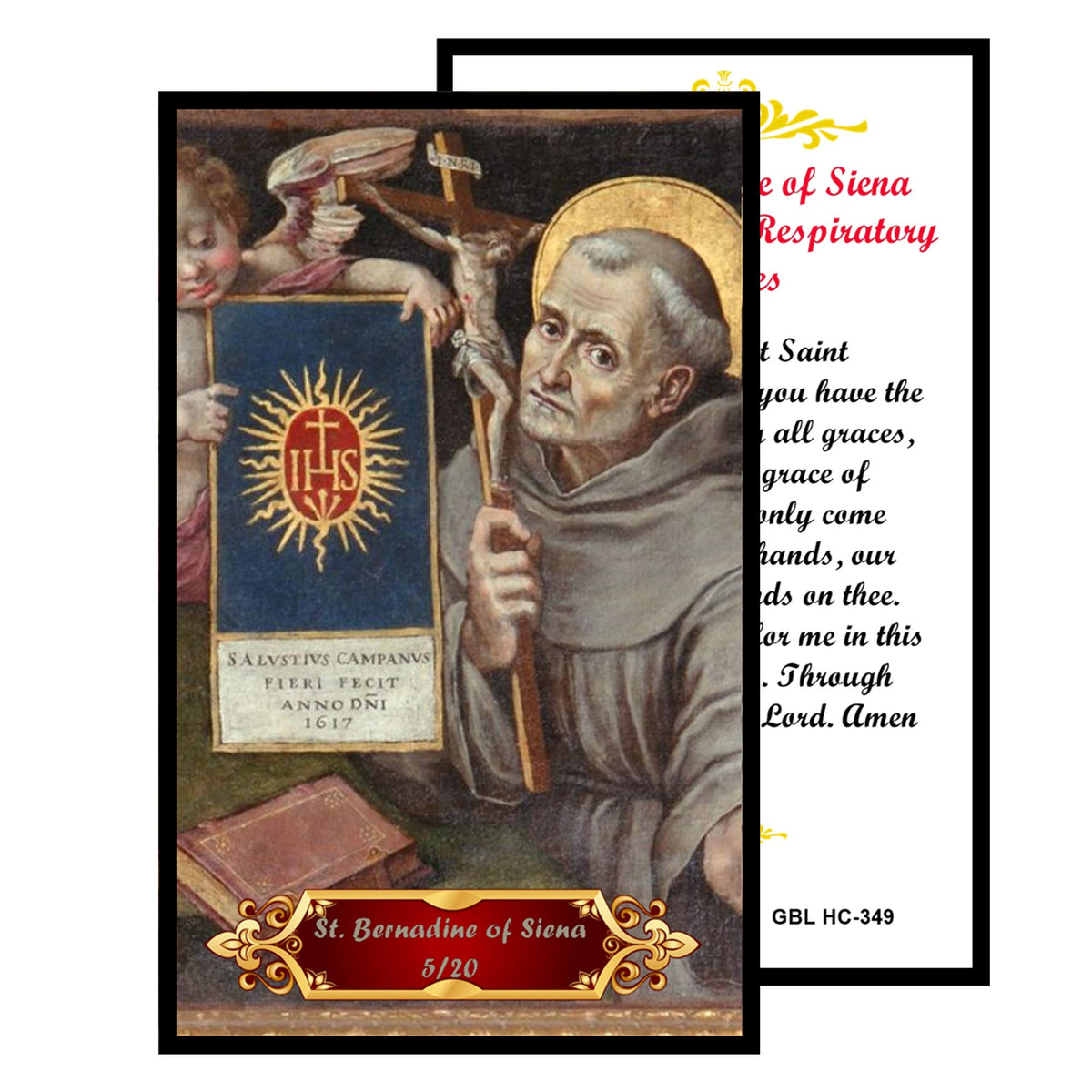 Saint Bernardine of Siena Patron of Those with Respiratory Ailments Handcrafted Smoke Quartz Crystal Rosary with Silver‑Plated Crucifix and Color Image Centerpiece – Cross Pater Nosters and Prayer Card Included