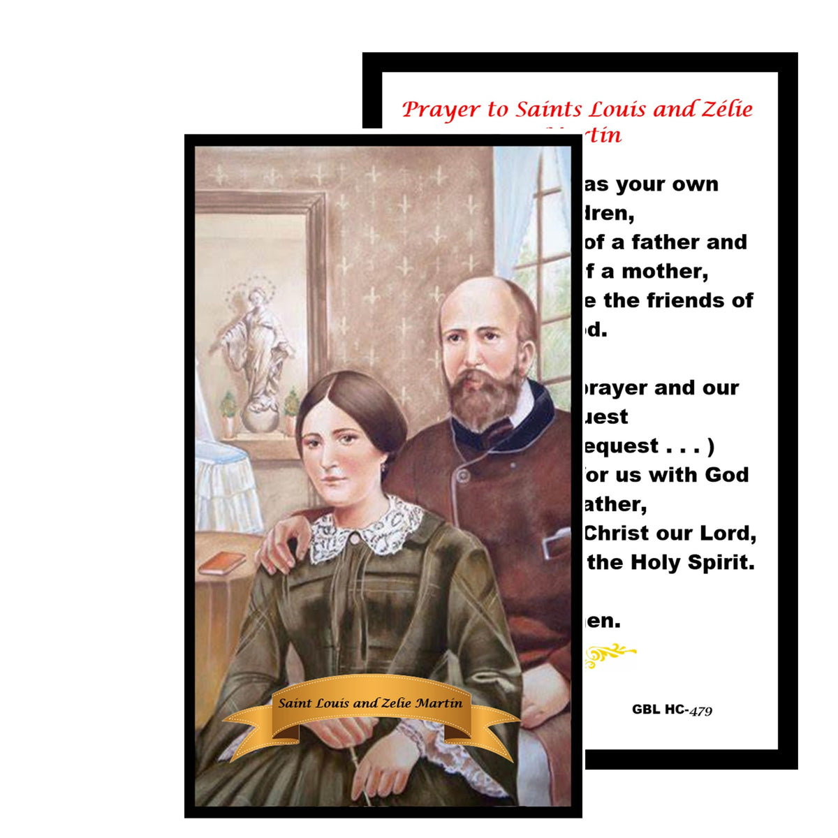 Saints Louis Martin and Zélie Guérin Parents of St Therese Patrons of Marriage and Parenting Handcrafted rosary jet black quartz capped beads gold plated findings, crucifix, medal centerpiece with color image and a prayer card