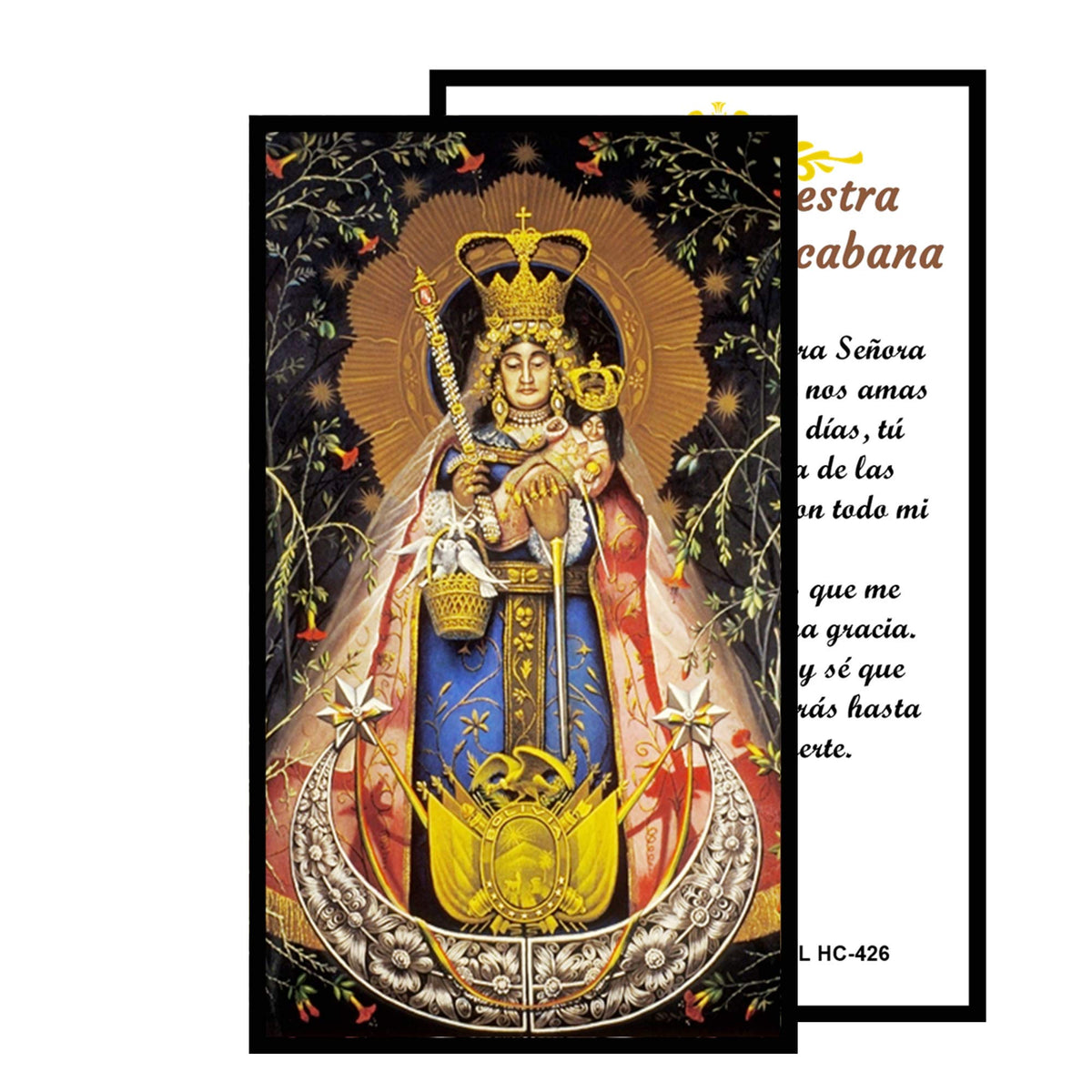 Virgen de Copacabana La Coyeta Patron of Bolivia Handcrafted Smoke Quartz Crystal Rosary with Silver‑Plated Crucifix and Color Image Centerpiece – Cross Pater Nosters and Prayer Card Included IN SPANISH