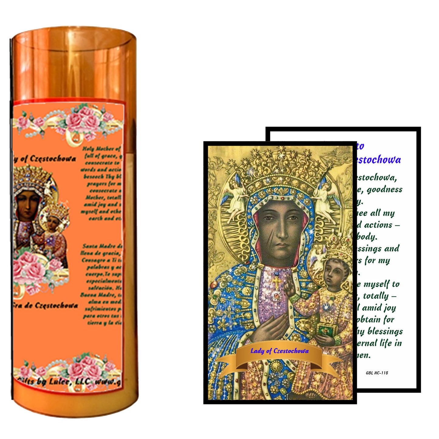 Our Lady of Częstochowa Flameless LED Acrylic Pillar Candle with Flickering Flame Battery Operated great for places where an open flame is not allowed hospitals nursing homes dorms-Batteries included