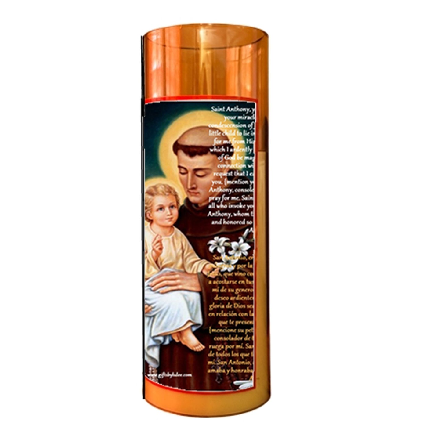 Saint Anthony Flameless LED Acrylic Pillar Candle with Flickering Flame Battery Operated great for places where an open flame is not allowed hospitals nursing homes dorms-Batteries included