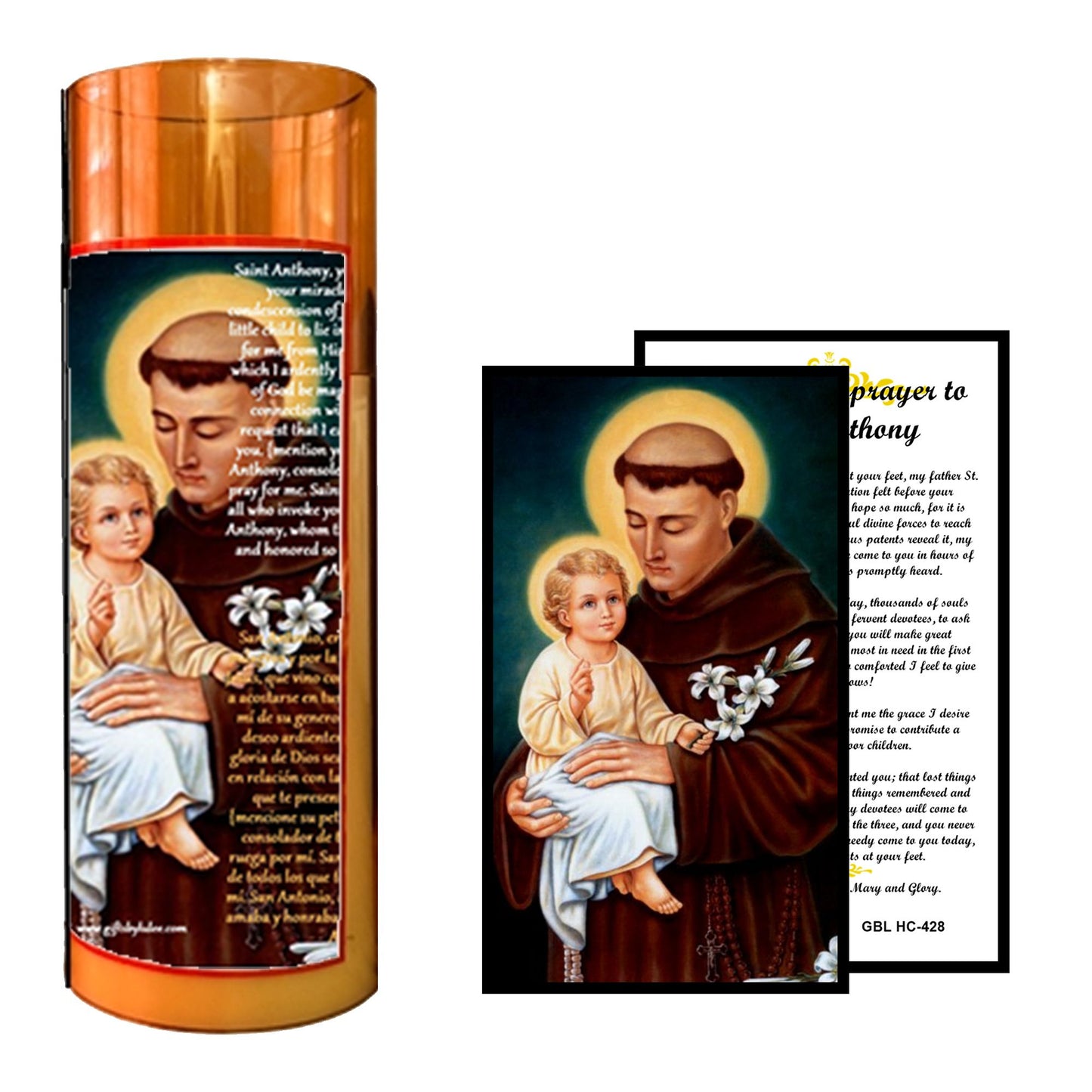 Saint Anthony Flameless LED Acrylic Pillar Candle with Flickering Flame Battery Operated great for places where an open flame is not allowed hospitals nursing homes dorms-Batteries included