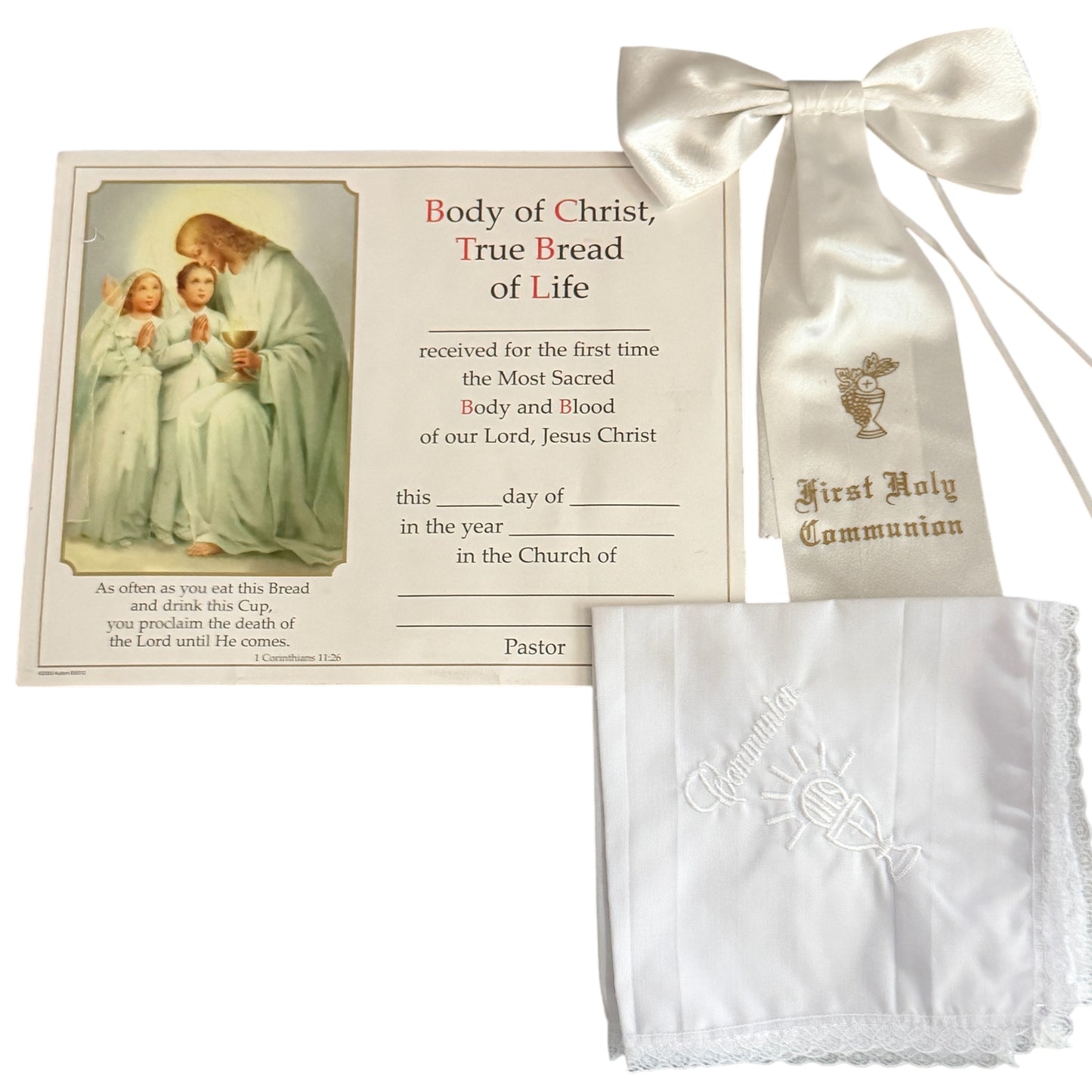 Boys First Holy First Communion Arm Bow-handkerchief -certificate Set