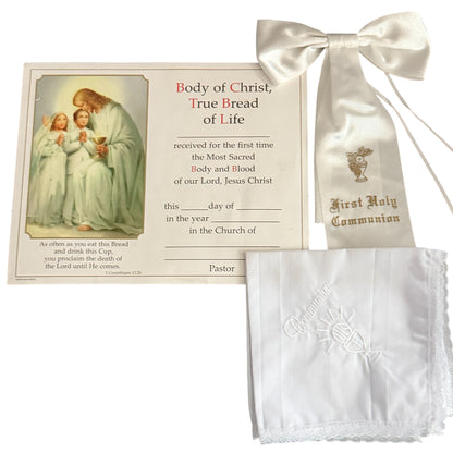Boys First Holy First Communion Arm Bow-handkerchief -certificate Set