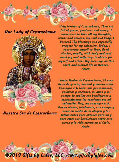 Our Lady of Częstochowa Flameless LED Acrylic Pillar Candle with Flickering Flame Battery Operated great for places where an open flame is not allowed hospitals nursing homes dorms-Batteries included