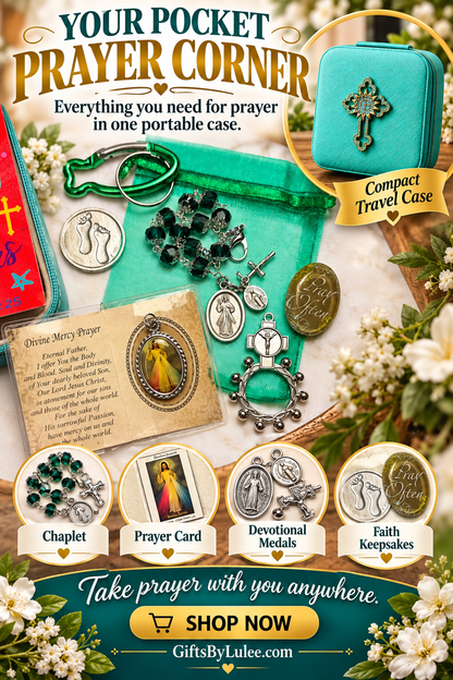 Divine Mercy - Divina Misericordia  Portable Catholic Oratory Gift Set – Travel Jewelry Case with Chaplet Rosary