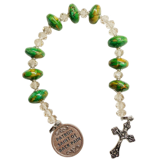 Saint Gemma Galgani Chaplet Prayer Card for Back Pain– Green Beads with Sparkle of Gold Color