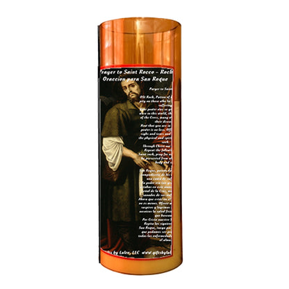 Saint Roch LED Acrylic Pillar Candle with Flickering Flame Battery Operated great for places where an open flame is not allowed hospitals nursing homes dorms-Batteries included