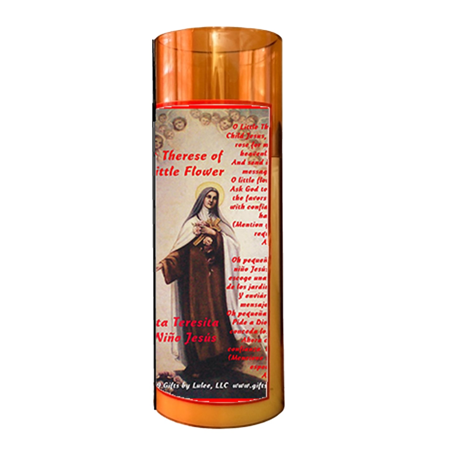 Thérèse of Lisieux LED Acrylic Pillar Candle with Flickering Flame Battery Operated great for places where an open flame is not allowed hospitals nursing homes dorms-Batteries included