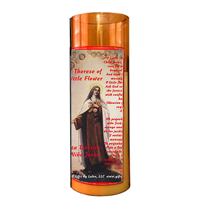 Thérèse of Lisieux LED Acrylic Pillar Candle with Flickering Flame Battery Operated great for places where an open flame is not allowed hospitals nursing homes dorms-Batteries included