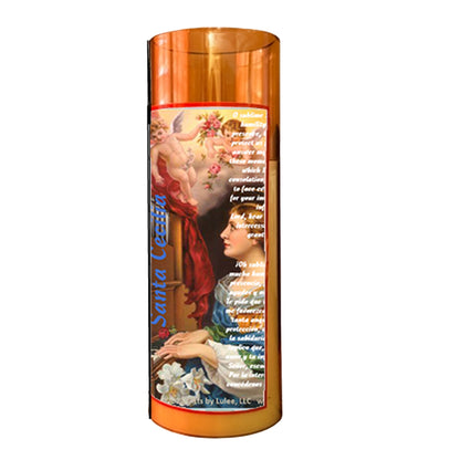 Saint Cecilia LED Acrylic Pillar Candle with Flickering Flame Battery Operated great for places where an open flame is not allowed hospitals nursing homes dorms-Batteries included