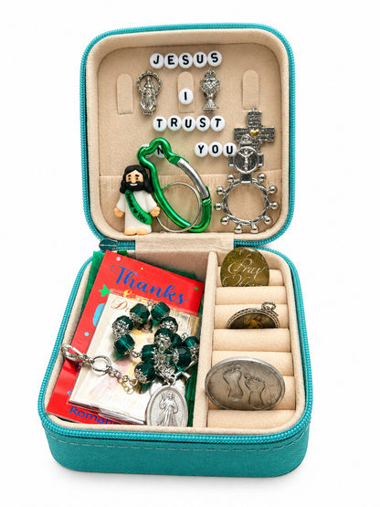 Divine Mercy - Divina Misericordia  Portable Catholic Oratory Gift Set – Travel Jewelry Case with Chaplet Rosary