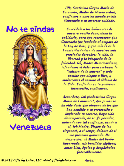 Our Lady of Coromoto LED Acrylic Pillar Candle with Flickering Flame Battery Operated great for places where an open flame is not allowed hospitals nursing homes dorms-Batteries included