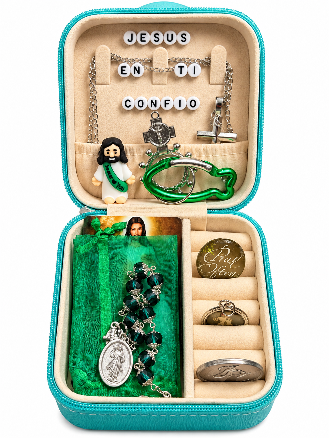 Divine Mercy - Divina Misericordia  Portable Catholic Oratory Gift Set – Travel Jewelry Case with Chaplet Rosary