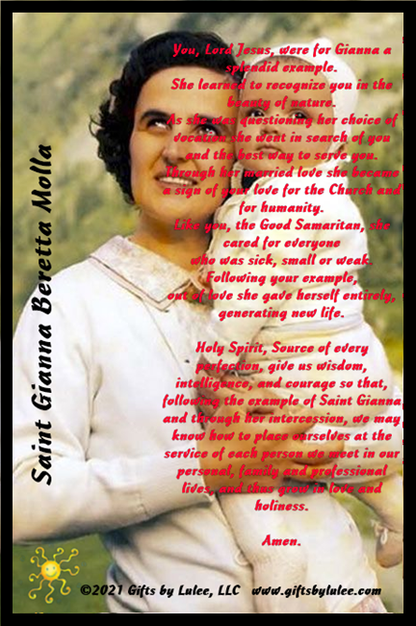 Saint Gianna Beretta Molla LED Acrylic Pillar Candle with Flickering Flame Battery Operated great for places where an open flame is not allowed hospitals nursing homes dorms-Batteries included